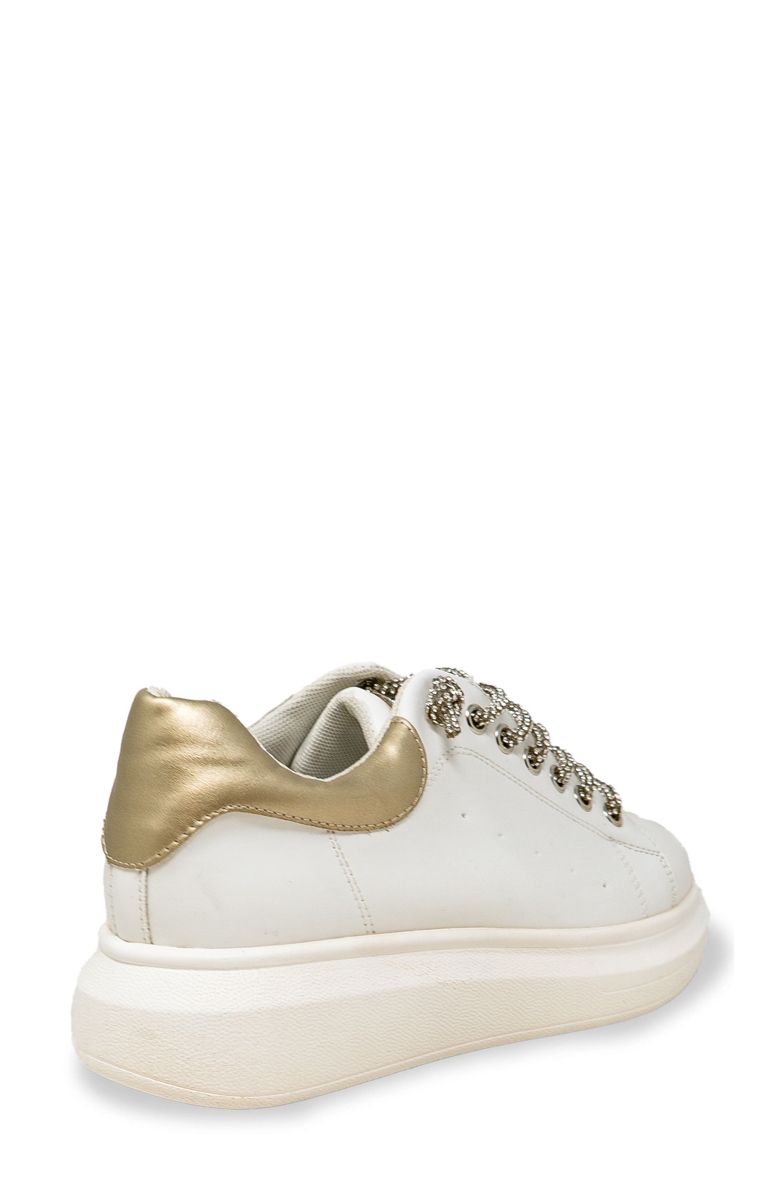 Rhinestone Faux Leather Platform Sneaker, Alternate, color, WHITE/GOLD