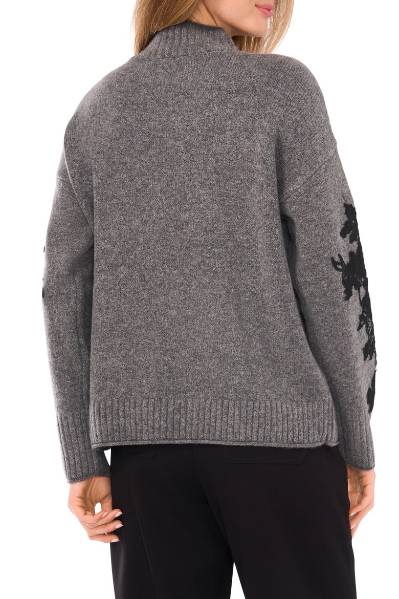 Floral Appliqué Mock Neck Sweater, Alternate, color, SALT AND PEPPER