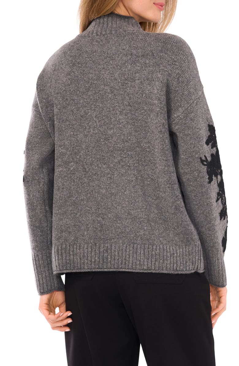 Vince Camuto Floral Appliqué Mock Neck Sweater, Alternate, color, Salt And Pepper