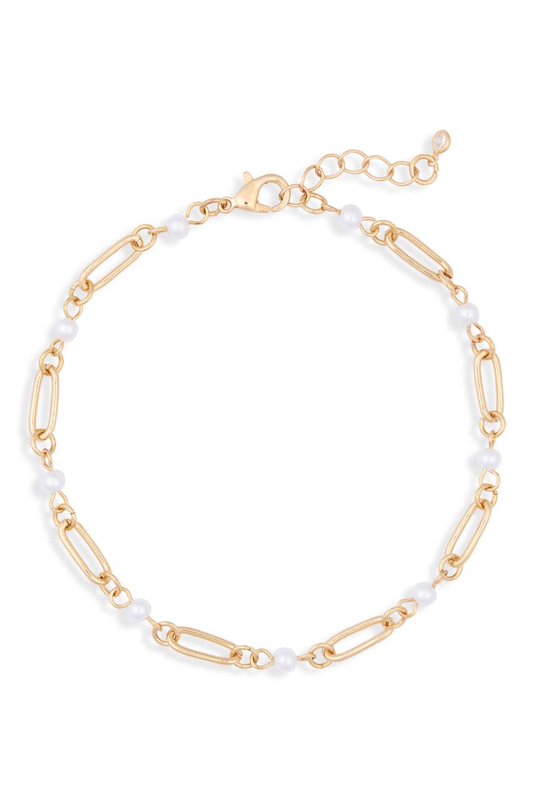 Faux Pearl Chain Anklet, Main, color, WHITE- GOLD