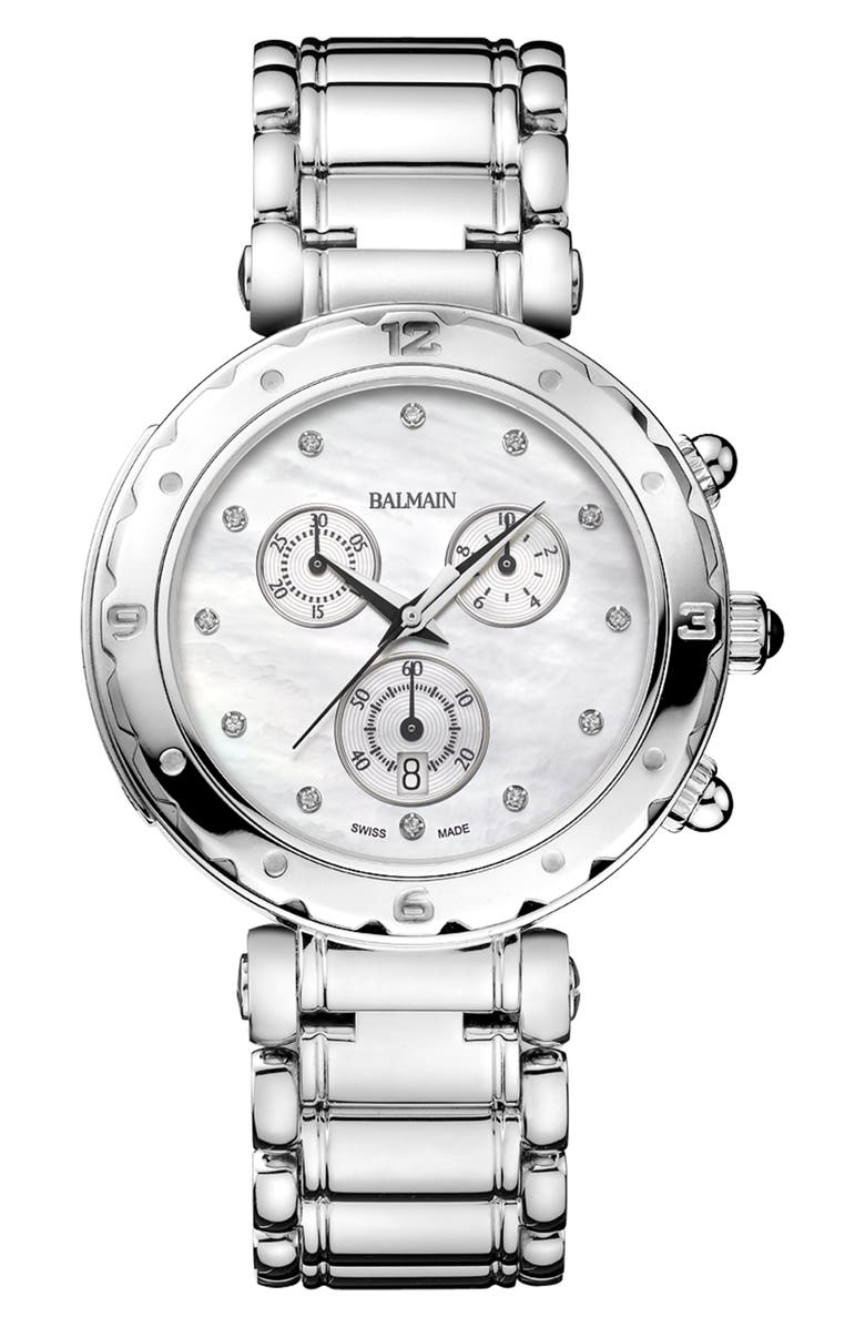 BALMAIN WATCHES Chronograph Diamond Bracelet Watch, 38mm, Main, color,