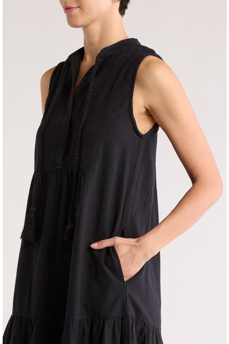 Tiered Cotton & Linen Cover-Up Dress, Alternate, color, BLACK