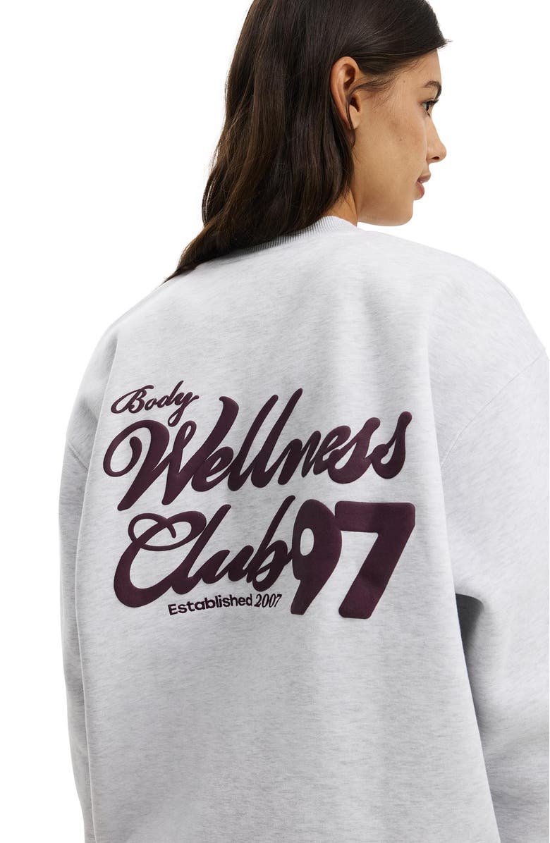 COTTON ON BODY Women's Active Plush Graphic Crew Sweatshirt, Alternate, color, Cloudy Grey Marle Bw Club