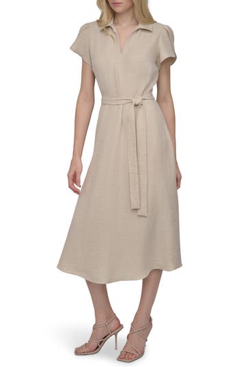 Shop Dkny Midi Shirtdress In Beige