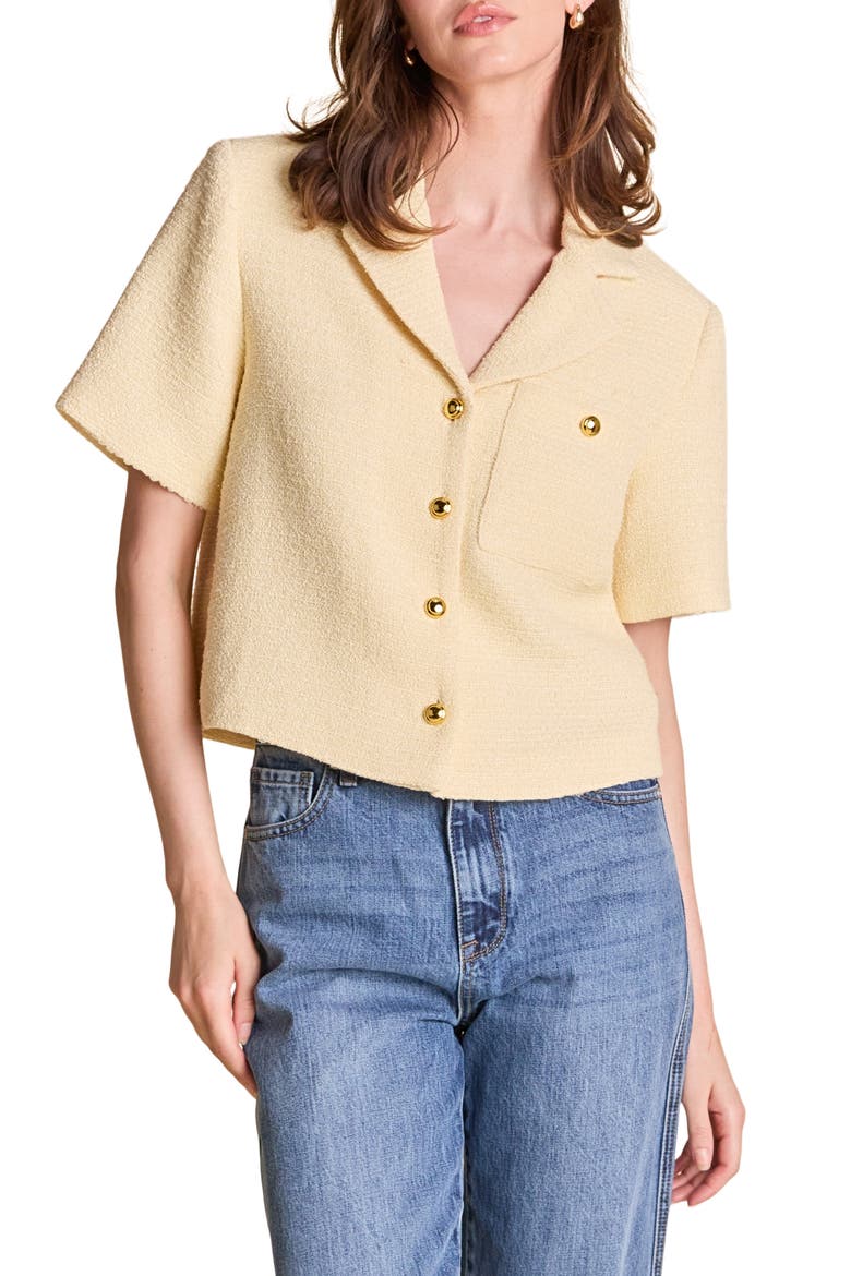 Tweed Short Sleeve Shirt, Main, color, BUTTER YELLOW