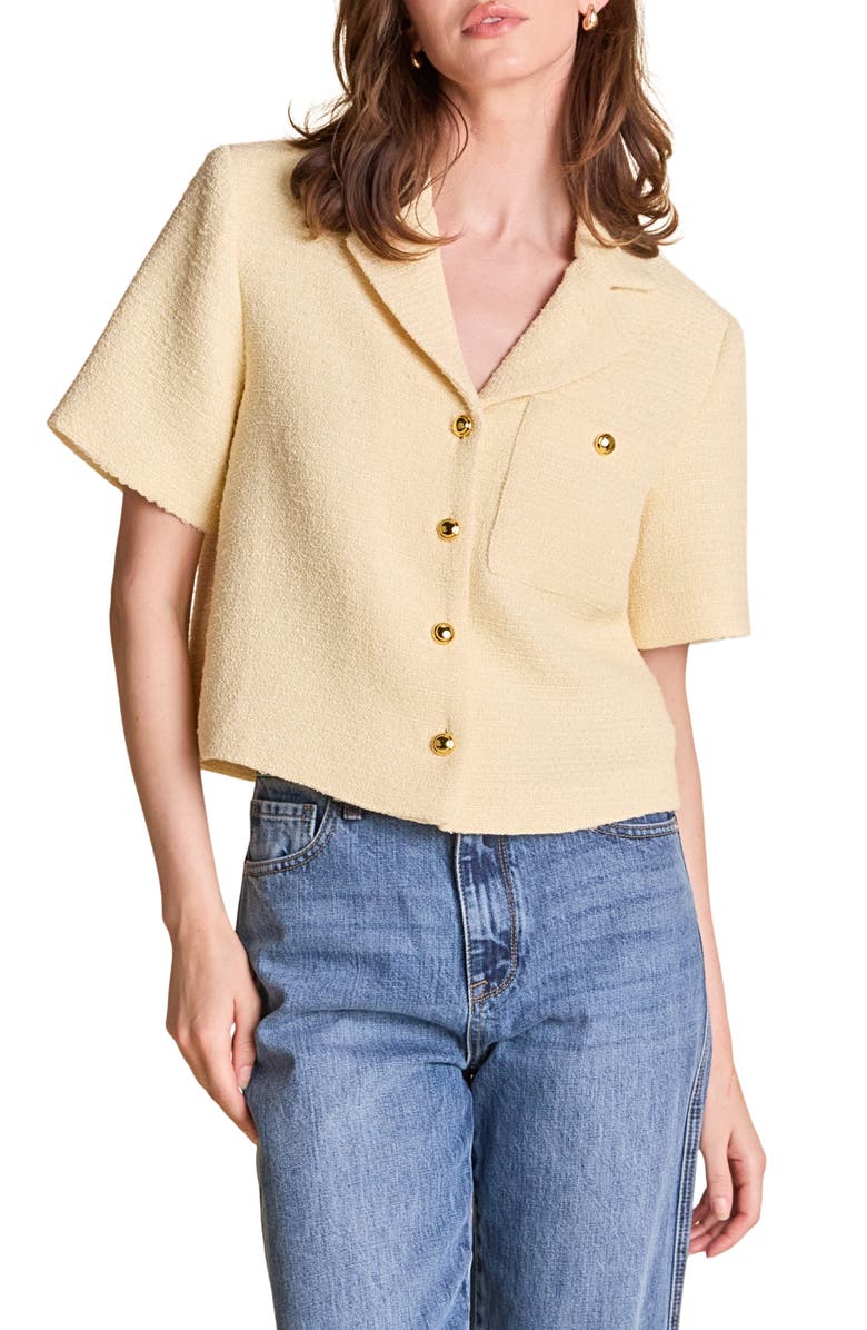 English Factory Tweed Short Sleeve Shirt, Main, color, Butter Yellow