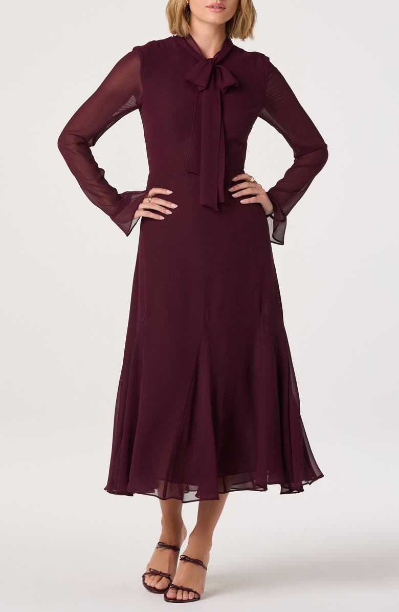 ASTR the Label Tie Neck Long Sleeve Dress, Alternate, color, Raisin