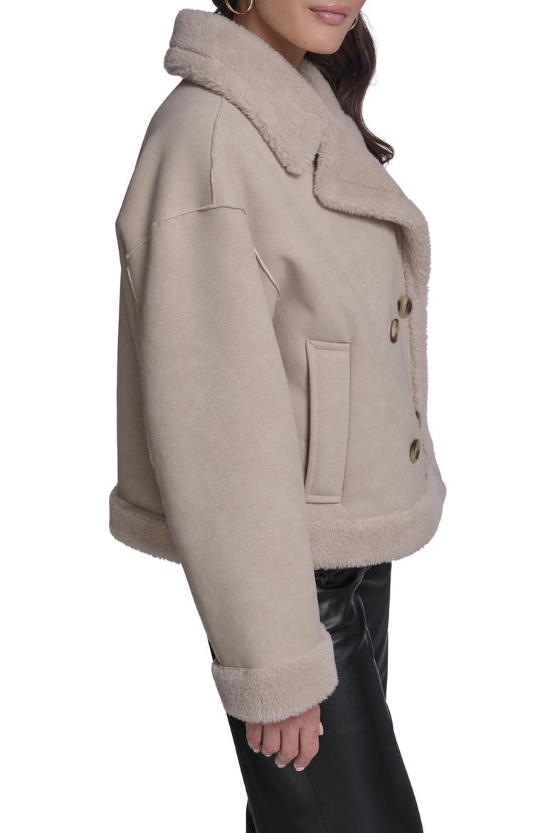 Faux Leather & Faux Shearling Double Breasted Coat, Alternate, color, CREAM