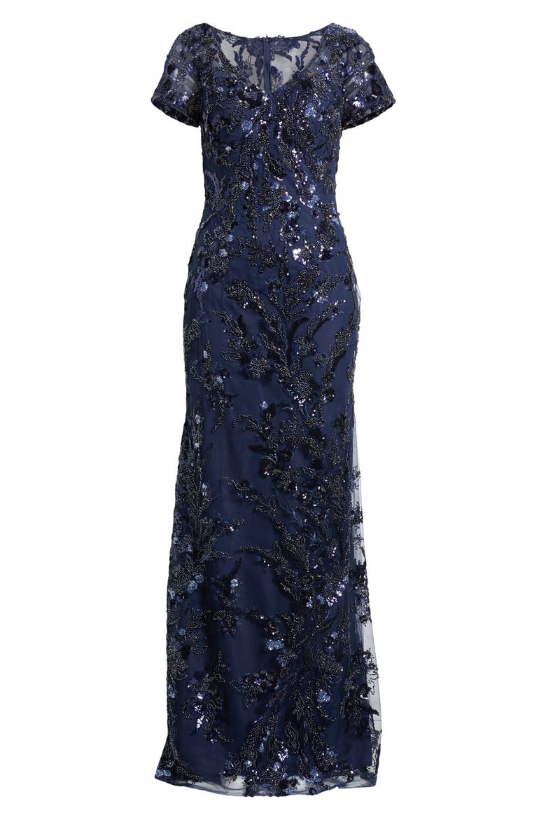 Stunning Beaded Long Gown with V Neckline, Alternate, color, NAVY