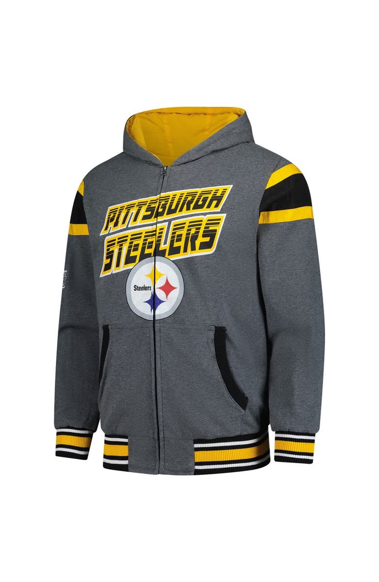 G-III SPORTS BY CARL BANKS Men's G-III Sports by Carl Banks Black/Gray Pittsburgh Steelers Extreme Full Back Reversible Hoodie Full-Zip Jacket, Alternate, color, Black