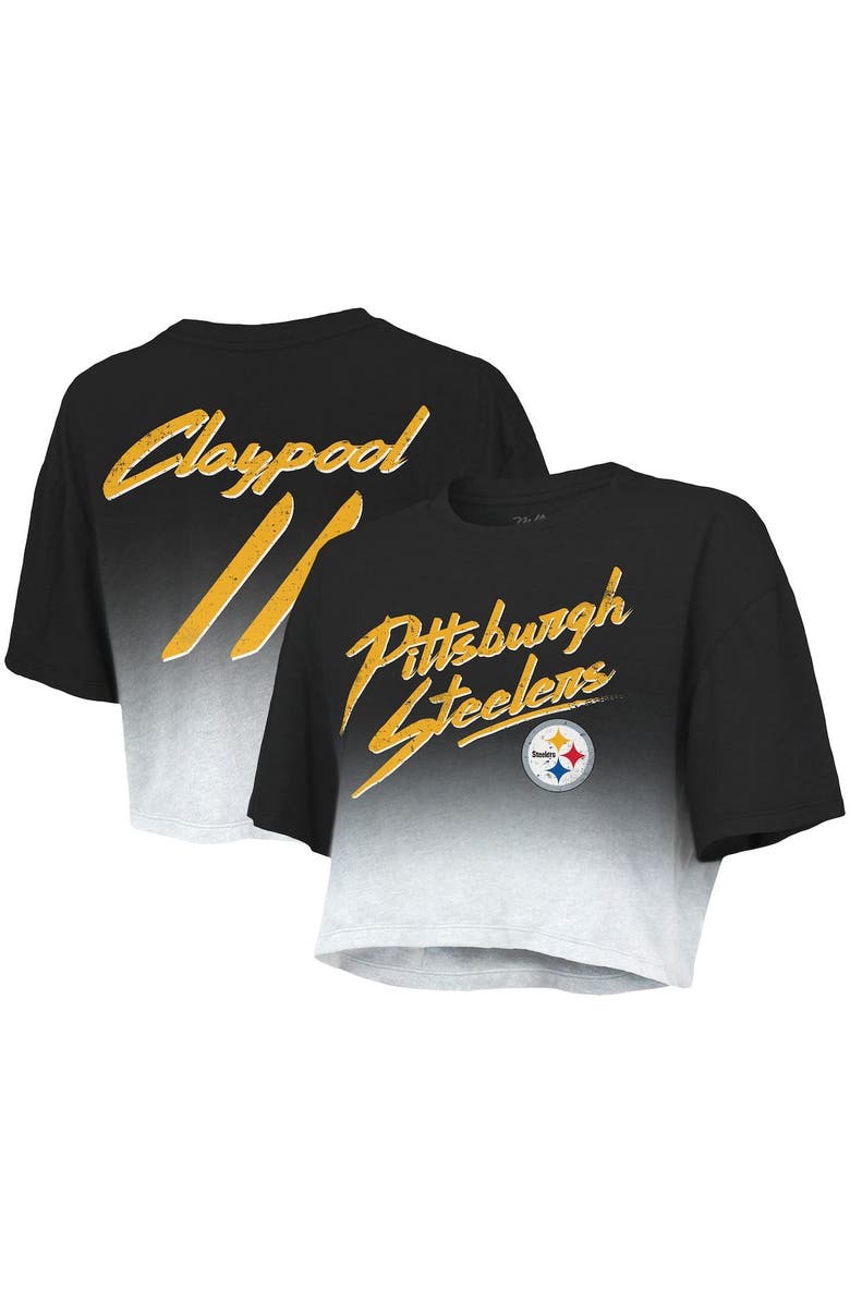 Majestic Threads Women's Majestic Threads Chase Claypool Black/White Pittsburgh Steelers Drip-Dye Player Name & Number Tri-Blend Crop T-Shirt, Main, color, 