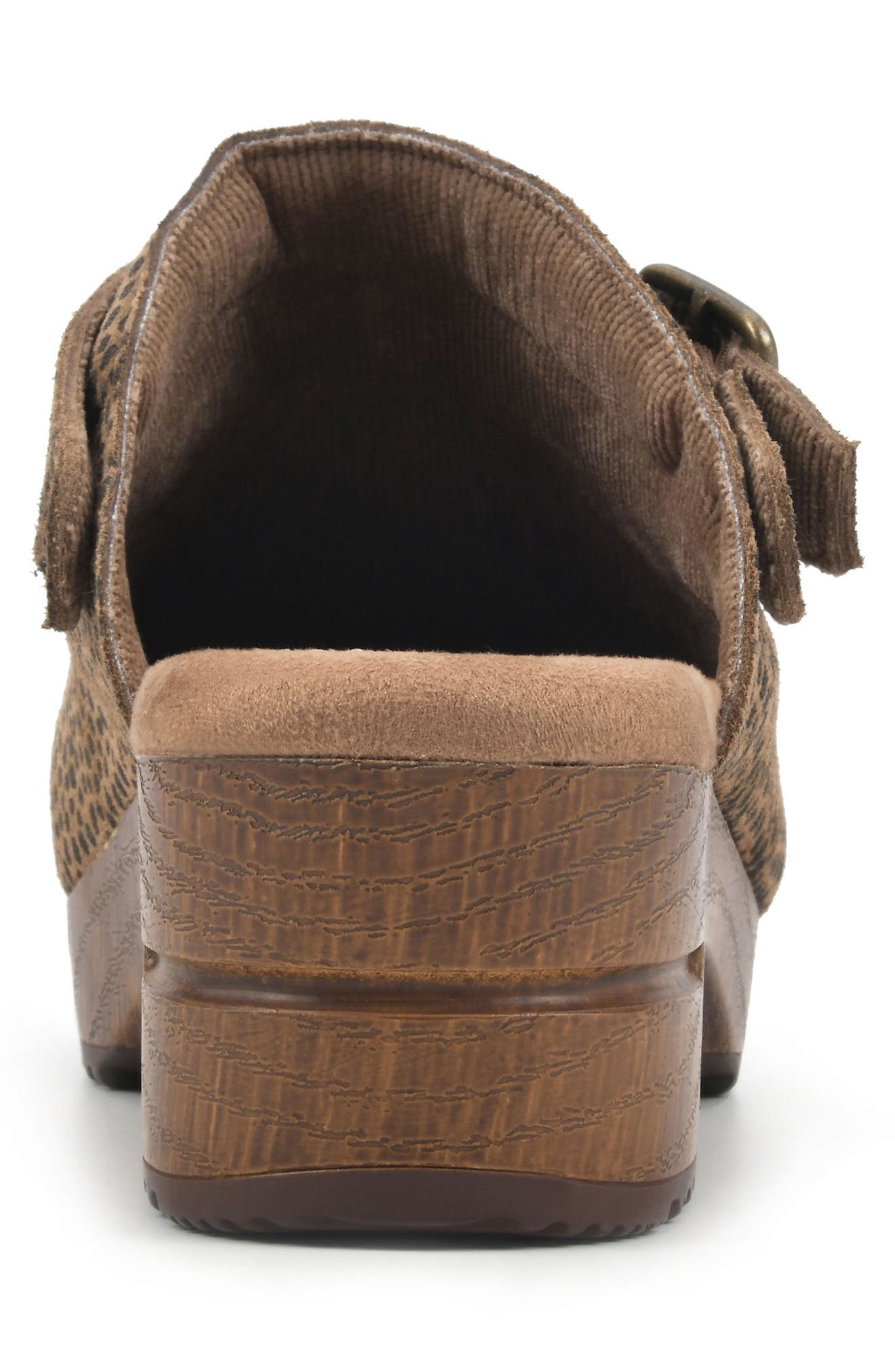 White Mountain Being Buckled Leather Clog, Alternate, color, TAN/EPRINT/SUEDE