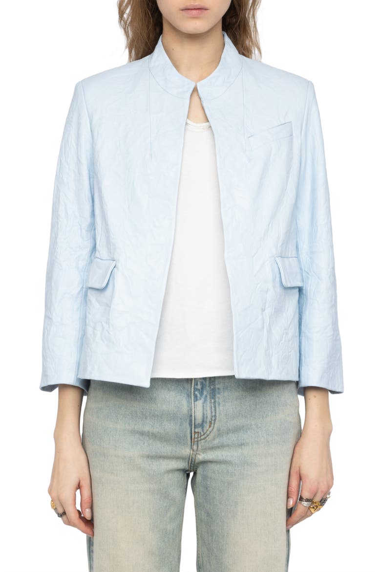 Veryn Cuir Crinkled Leather Jacket, Main, color, BABY BLUE