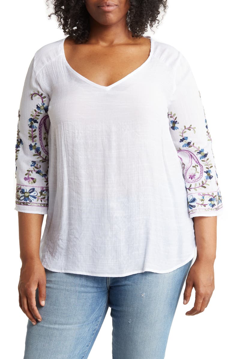 Forgotten Grace Floral Embroidered Sleeve Tunic Top, Main, color, 