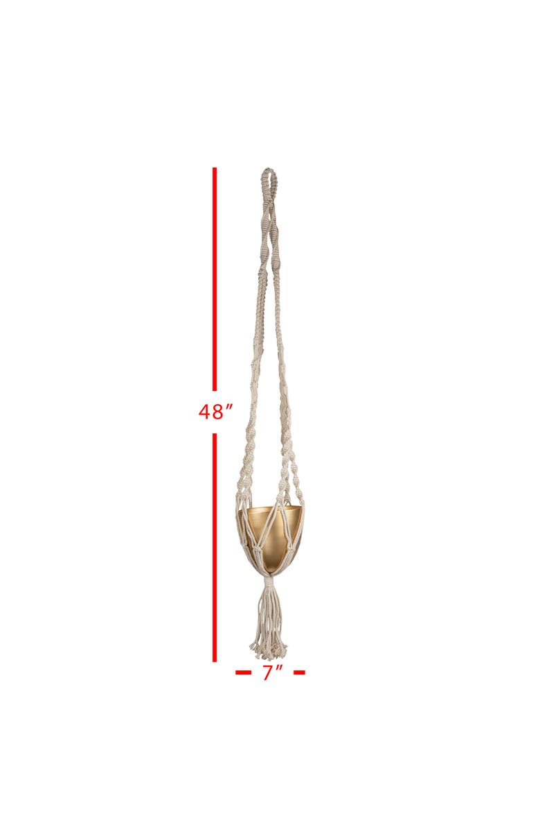 Foreside Home and Garden Macrame Hanging Planter Cotton & Metal, Alternate, color, Gold