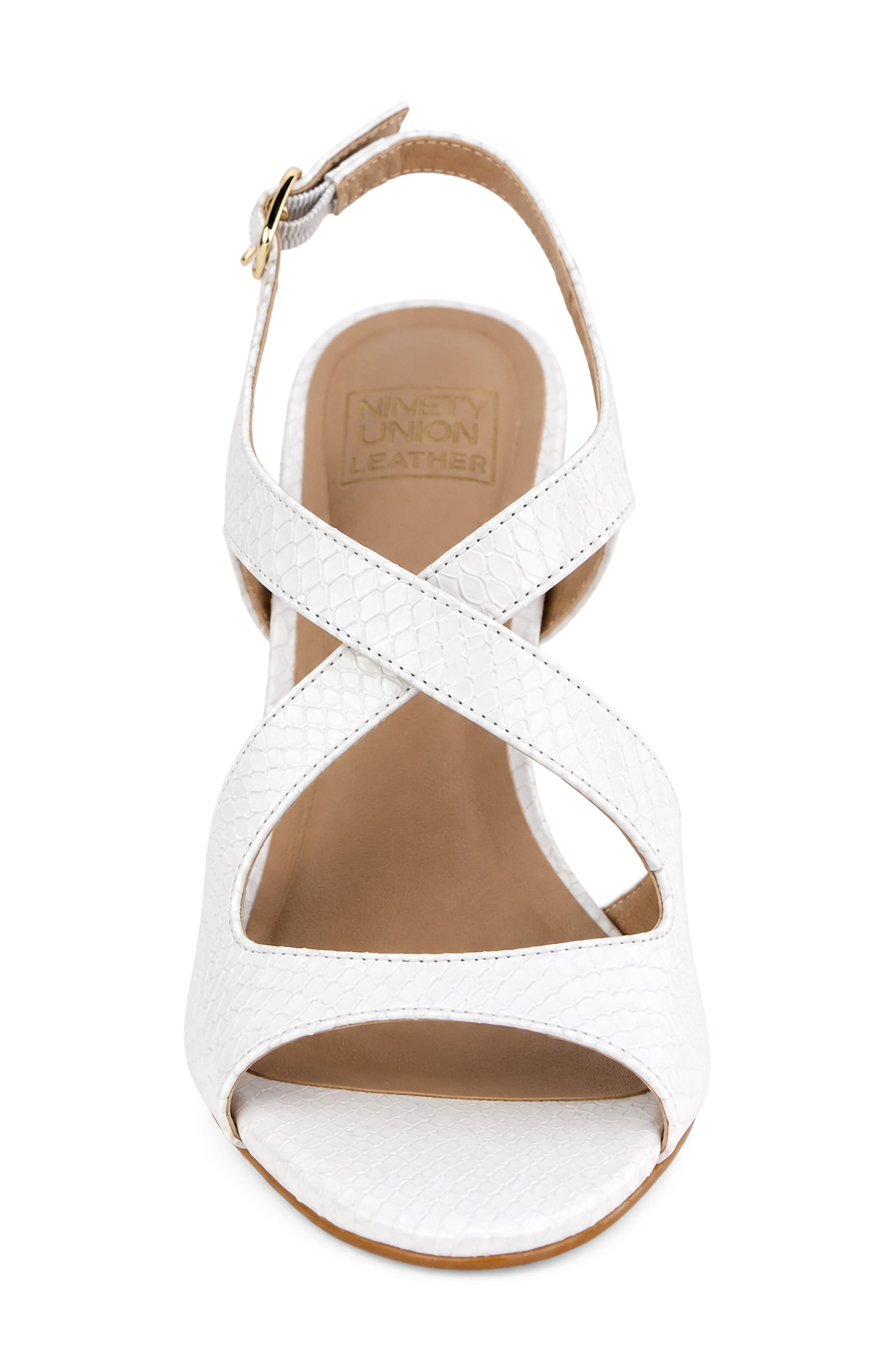 Kalissa Croc-Embossed Leather Sandal, Alternate, color, WHITE