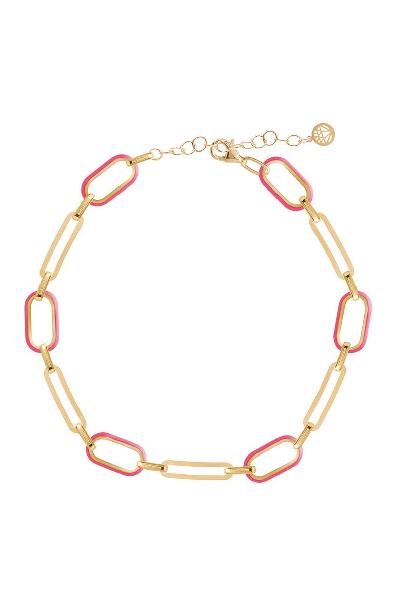 GABI RIELLE 14K Gold Plated Soft Serve Neon Pink Box Chain Anklet, Main, color, 