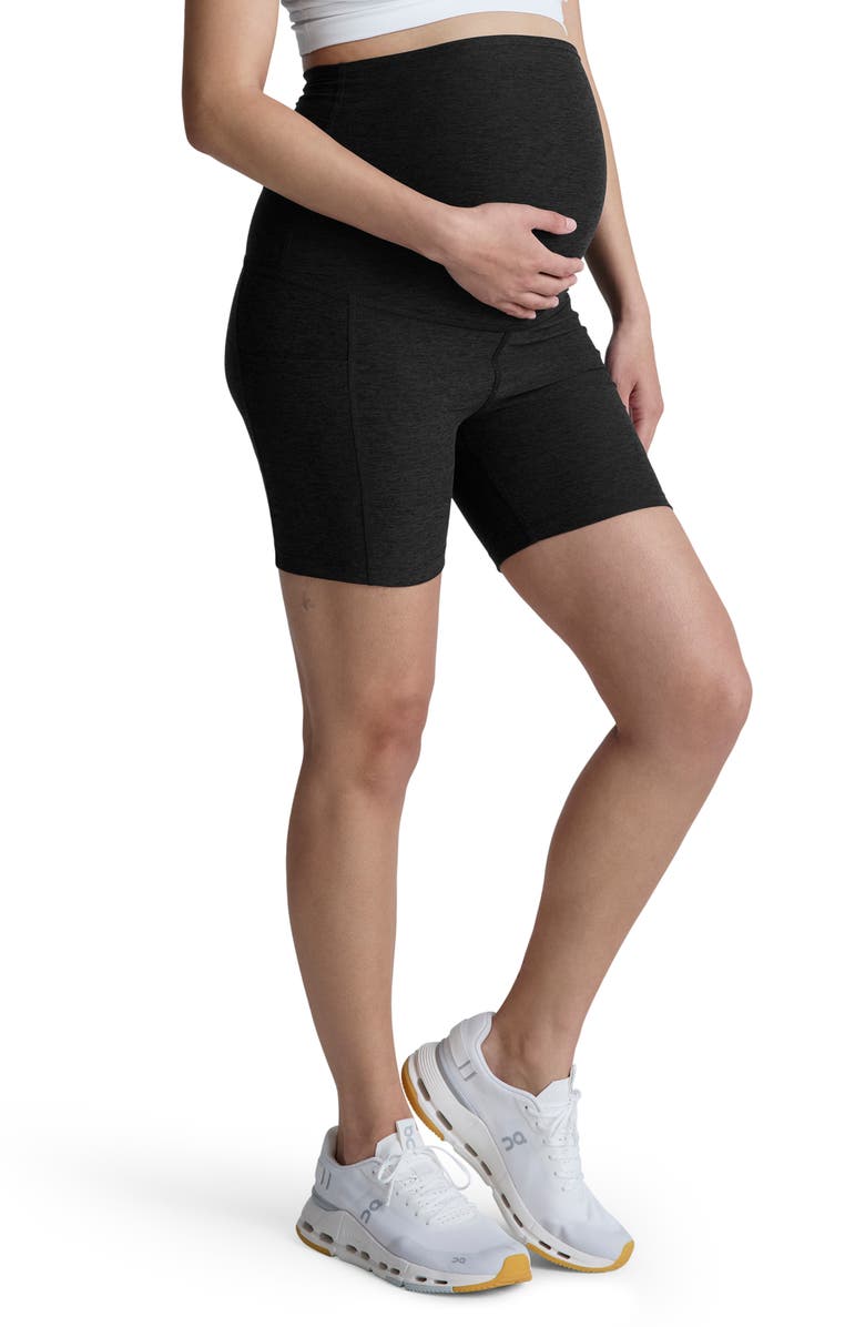 Beyond Yoga Keep Pace Maternity Pocket Bike Shorts, Alternate, color, Darkest Night