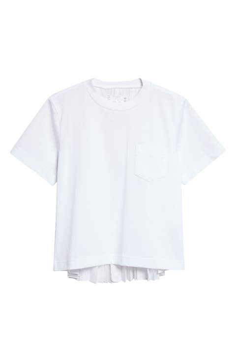 Mixed Media Pleated Poplin & Jersey Pocket T-Shirt