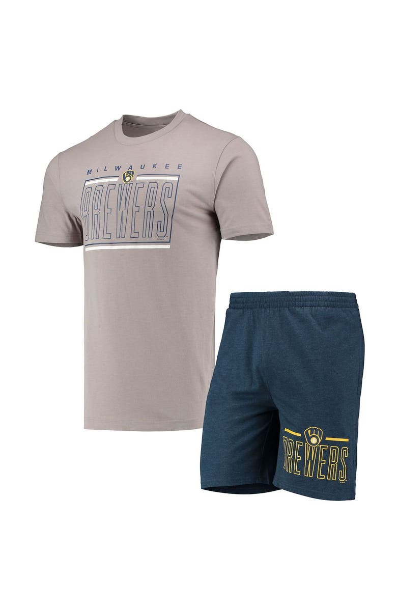 CONCEPTS SPORT Men's Concepts Sport Navy/Gray Milwaukee Brewers Meter T-Shirt and Shorts Sleep Set, Main, color, 