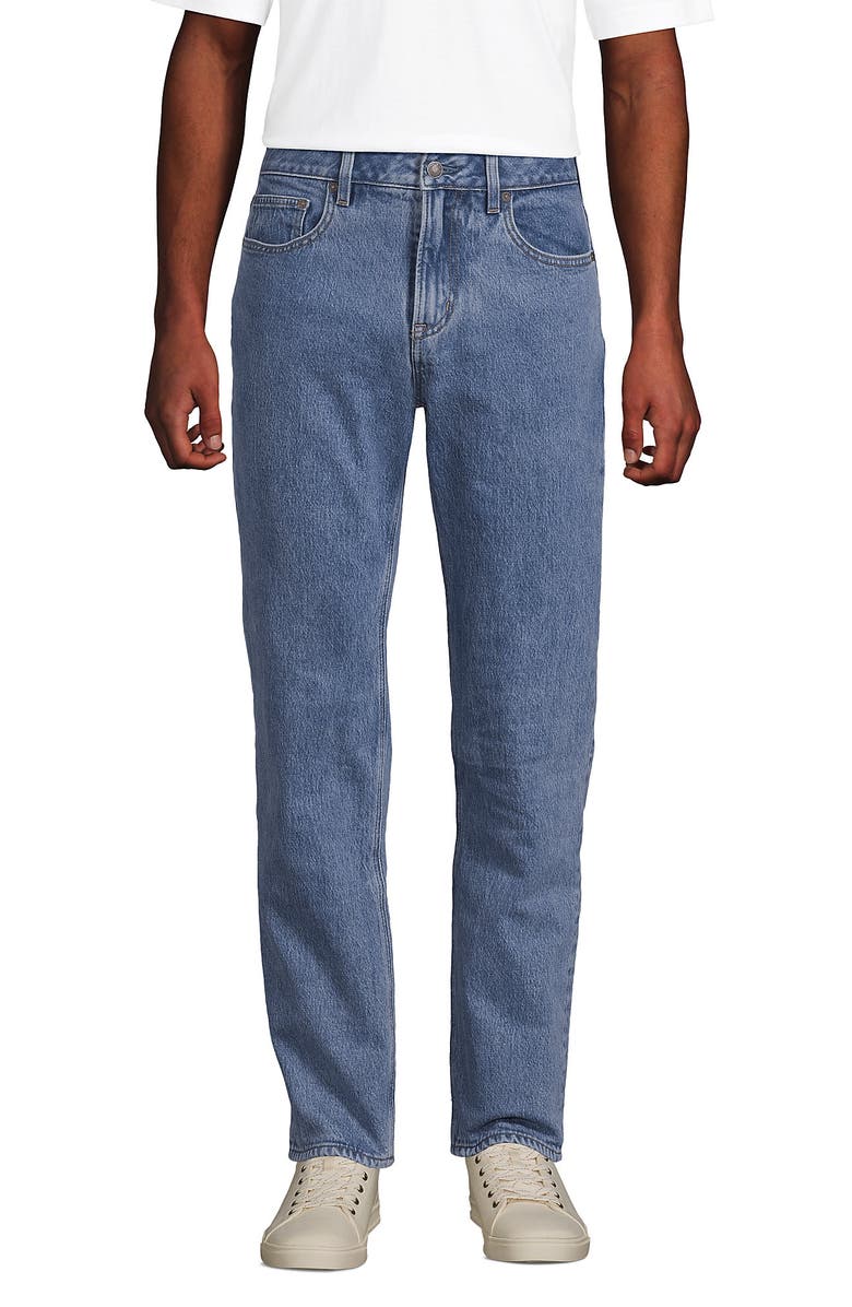 Lands' End Stretch Comfort Waist Classic Fit Flannel Lined Jean, Main, color, Medium Stonewash