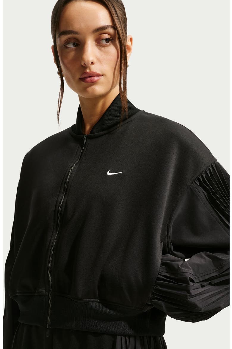 Sportswear Pleated Sleeve Bomber Jacket, Alternate, color, 010 BLACK/SAIL