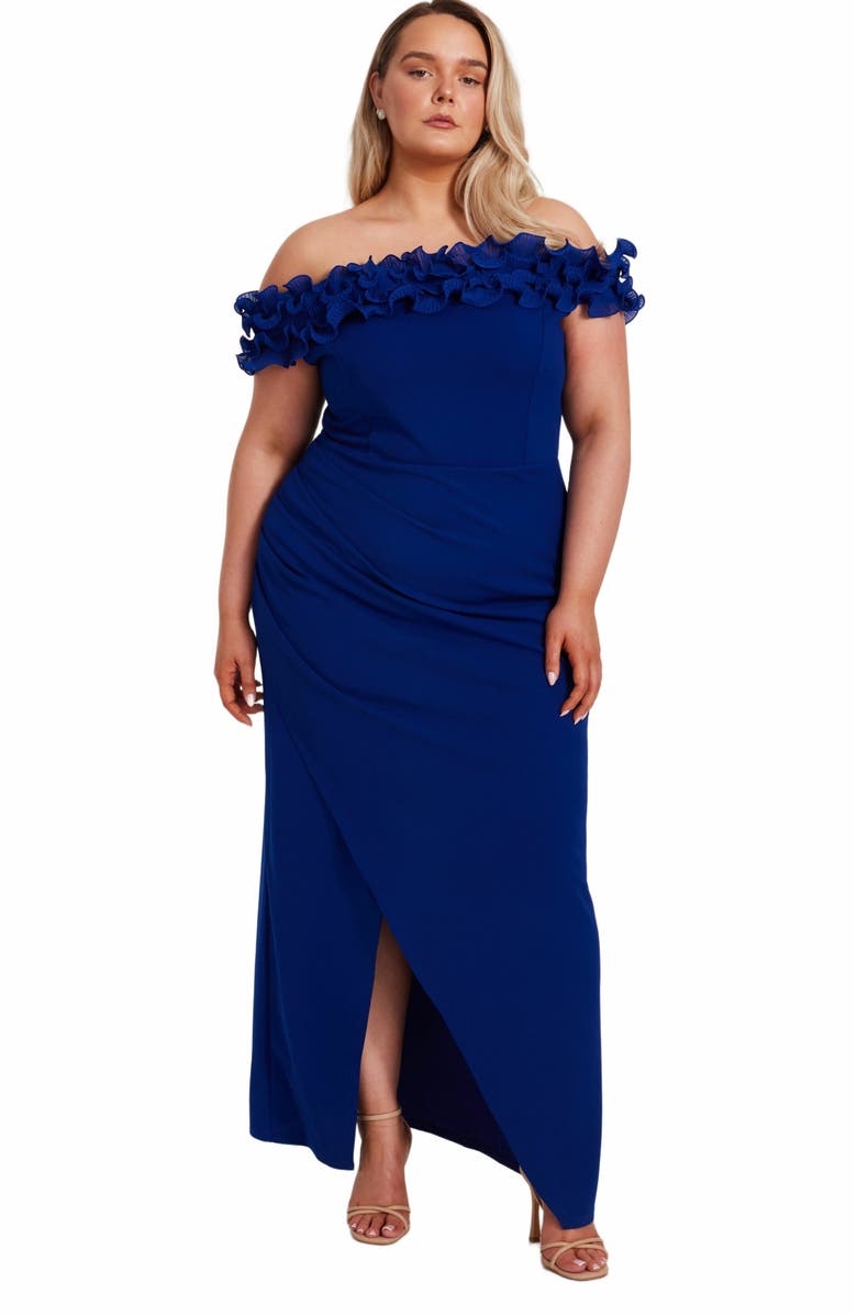 QUIZ Plus Size Bardot Ruffle Maxi Dress, Main, color,