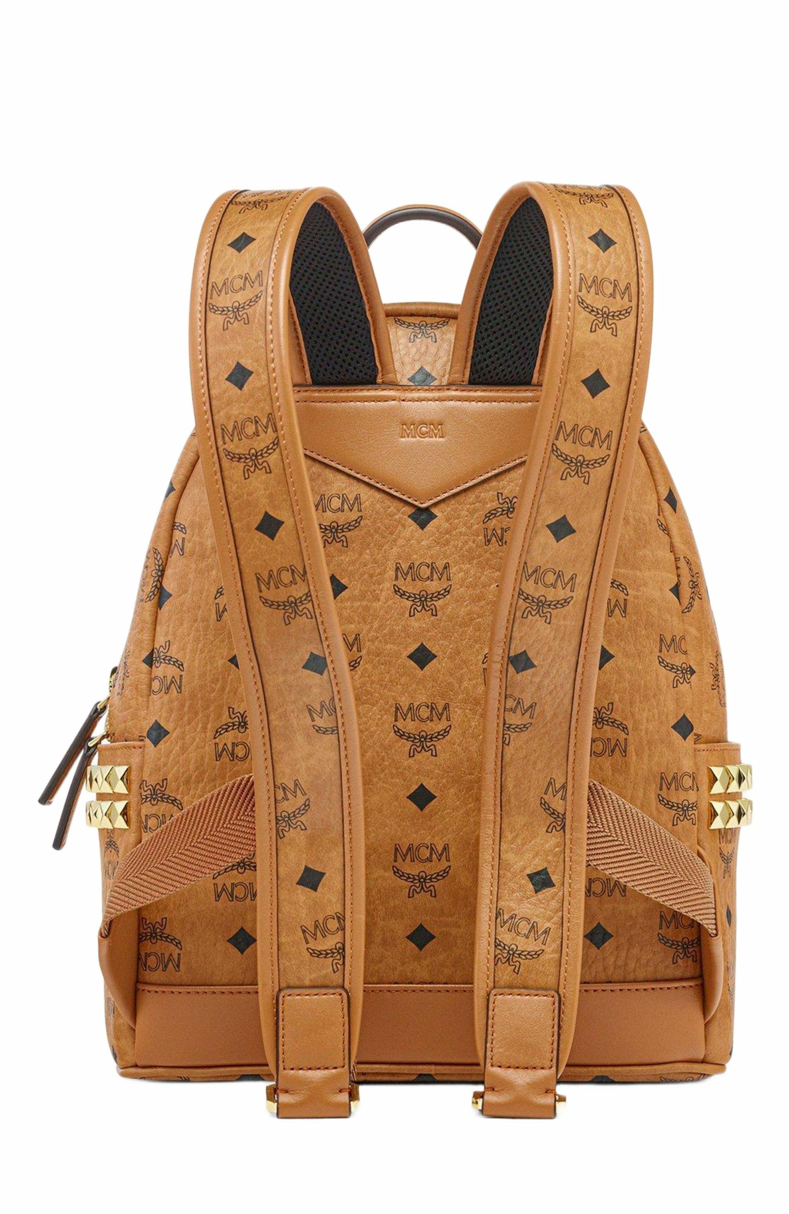 Small Stark Side Studs Backpack in Visetos, Alternate, color, Cognac