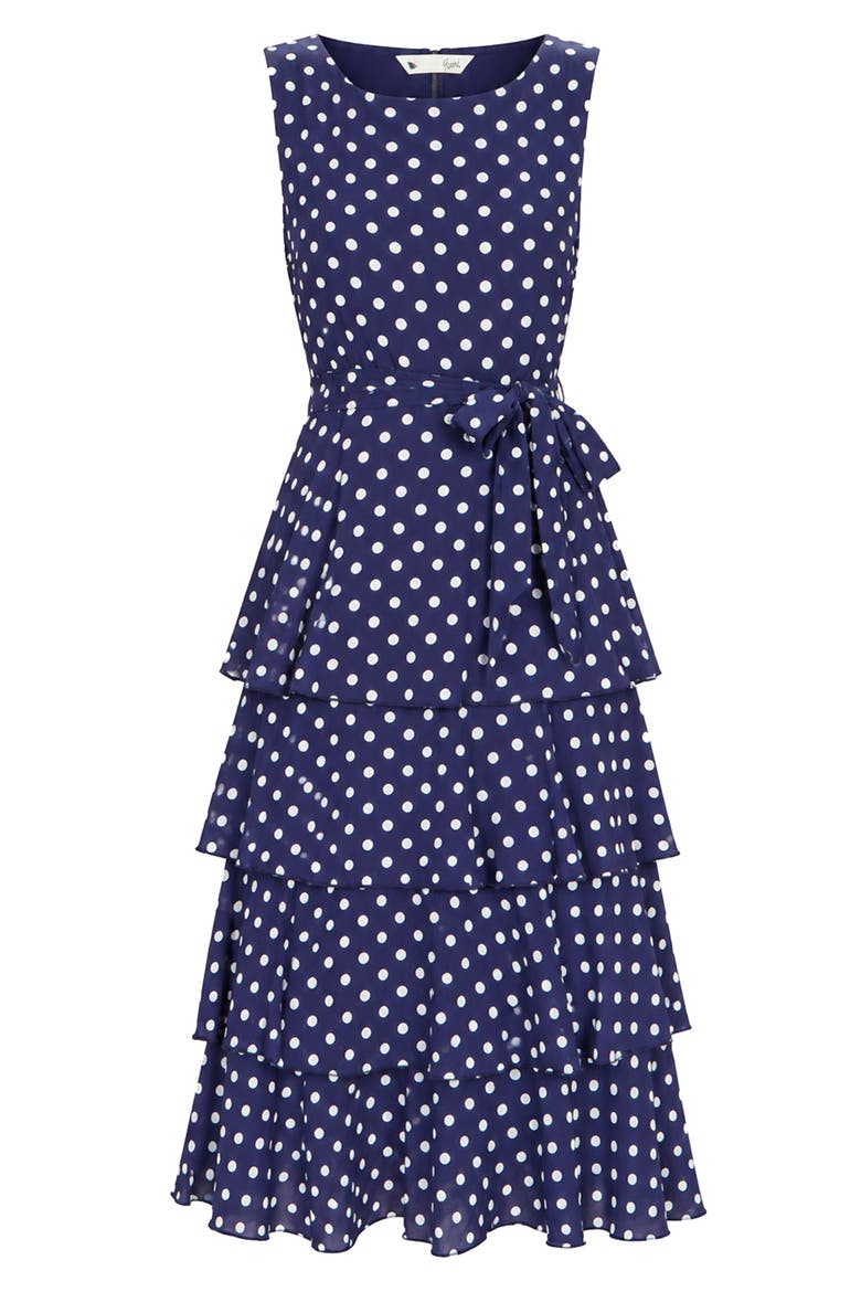 Spot Tiered Midi Dress, Alternate, color, Navy