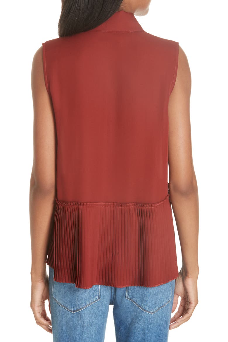 Pleated Peplum Hem Silk Tank, Alternate, color, BURNT HENNA