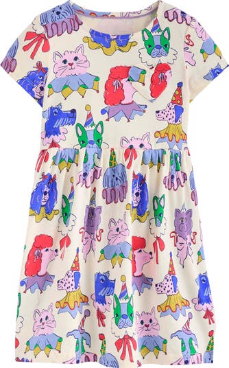 Kids' Pet Print Heart Pocket Cotton Jersey Dress