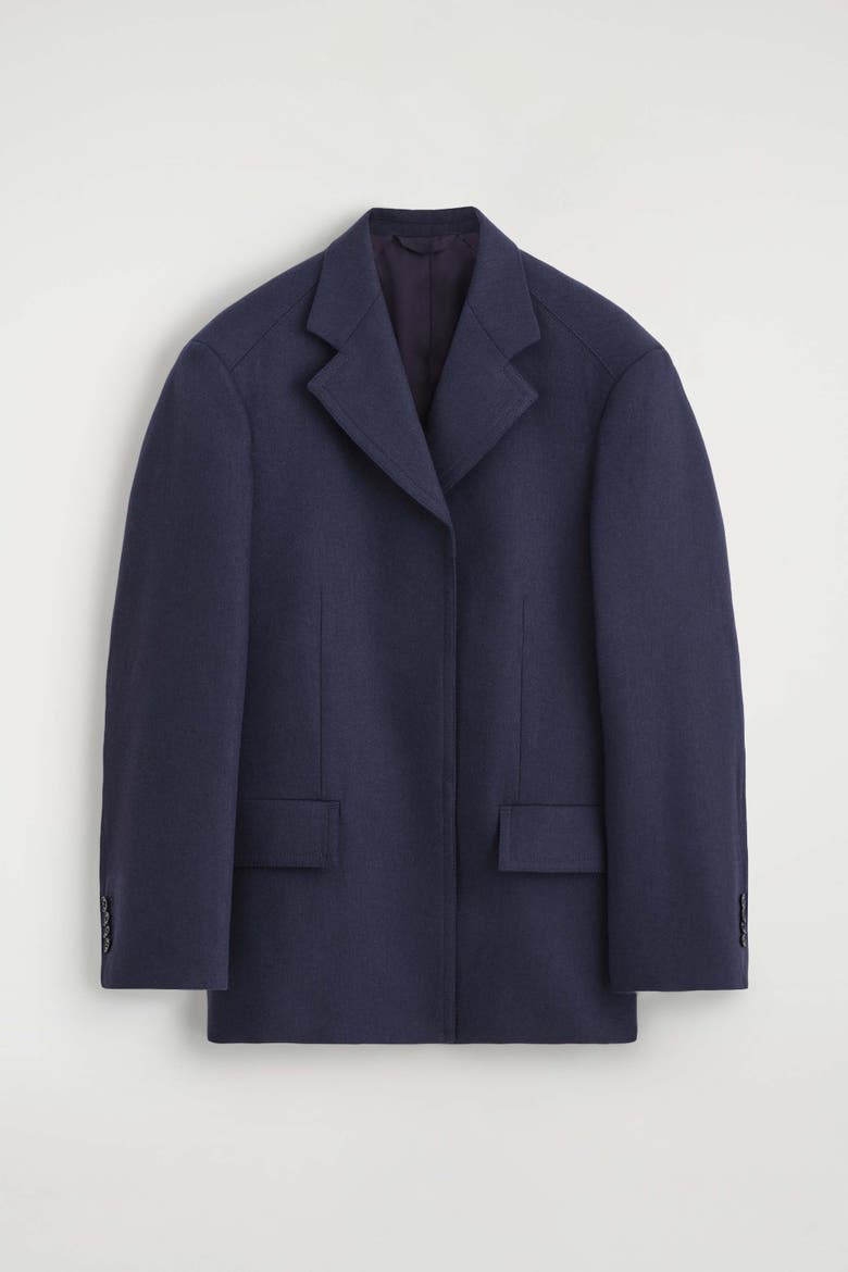 Structured Wool-Blend Blazer, Main, color, NAVY