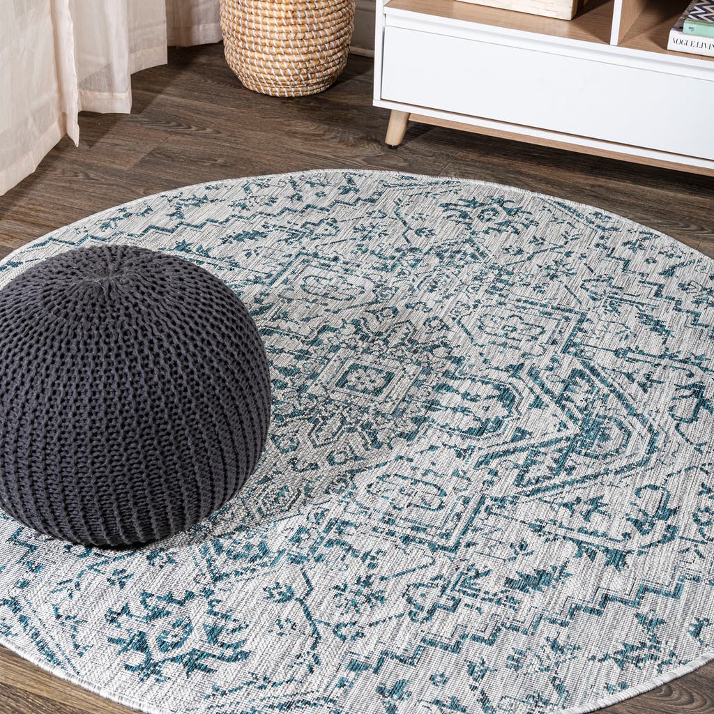 Jonathan Y Estrella Bohemian Medallion Textured Weave Indoor/outdoor Area Rug In Teal/gray