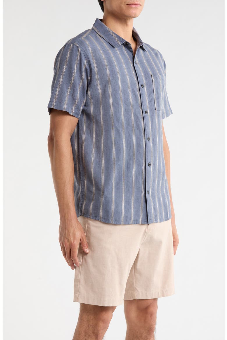 Crosswinds Short Sleeve Cotton Blend Dobby Button-Up Shirt, Alternate, color, NEPTUNE