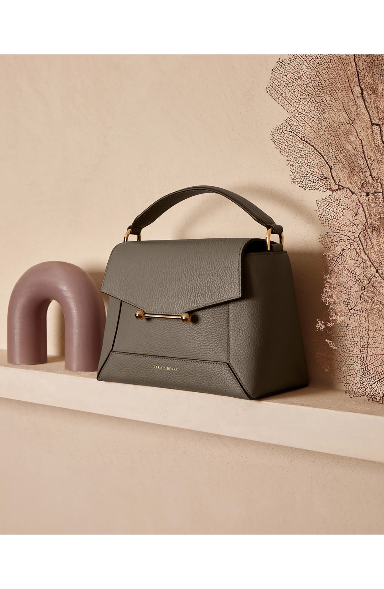 Strathberry Mosaic Leather Top Handle Bag, Alternate, color, Taupe