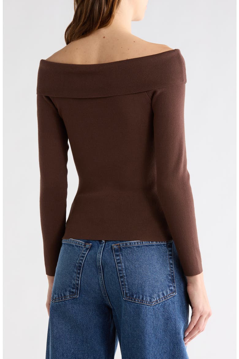 Off the Shoulder Rib Knit Top, Alternate, color, BROWN