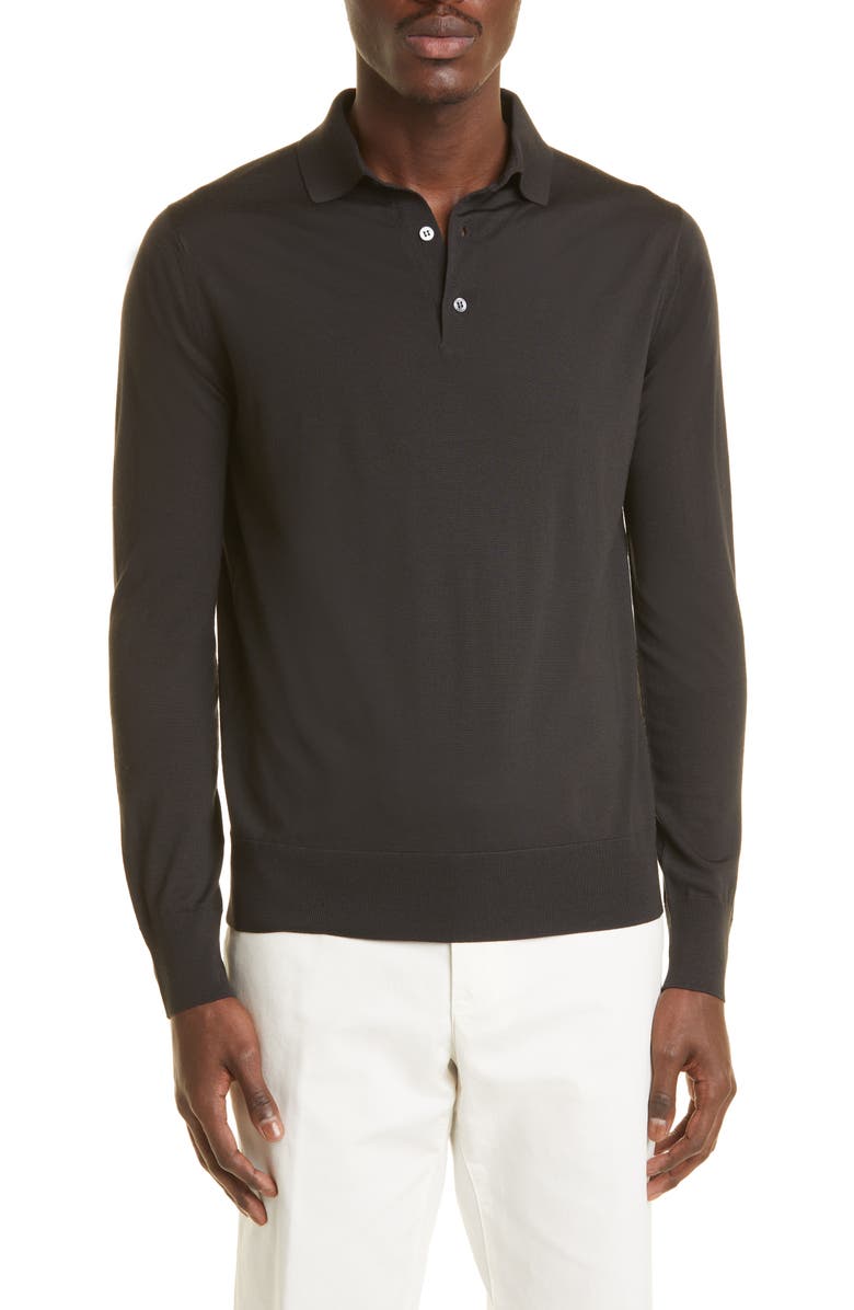 Loro Piana Long Sleeve Wish Wool Polo, Main, color, 