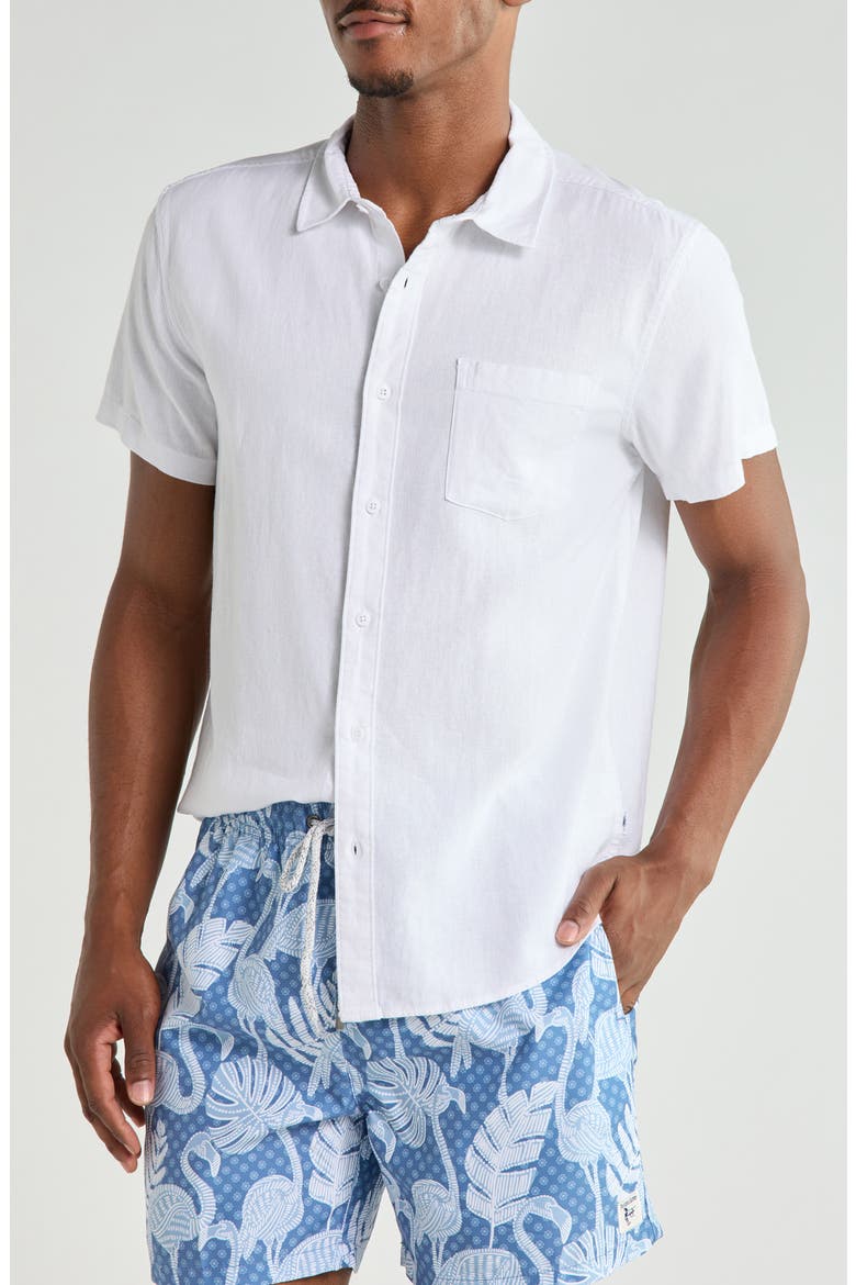 Short Sleeve Linen Button-Down Shirt, Main, color, WHITE