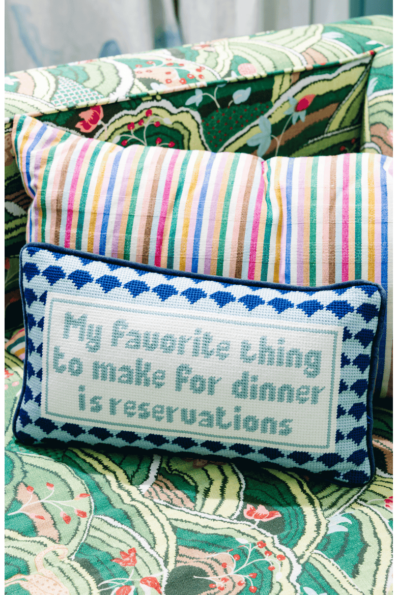 Reservations Needlepoint Pillow, Alternate, color, Blue