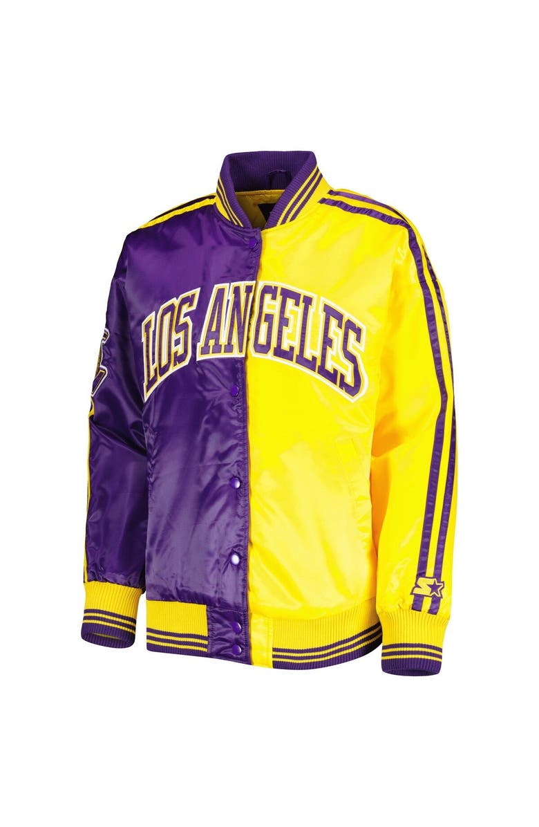 STARTER Women's Starter Purple/Gold Los Angeles Lakers Split Colorblock Satin Full-Snap Varsity Jacket, Alternate, color, Purple