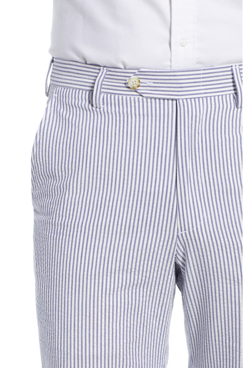 Flat Front Stripe Cotton Seersucker Pants, Alternate, color, BLUE