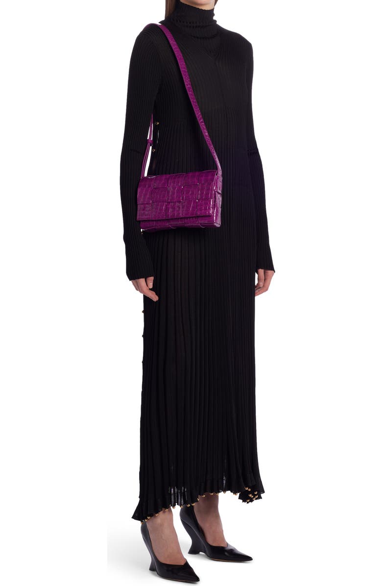 Bottega Veneta Cassette Intrecciato Croc Embossed Patent Leather Crossbody Bag, Alternate, color, Venom-M Brass