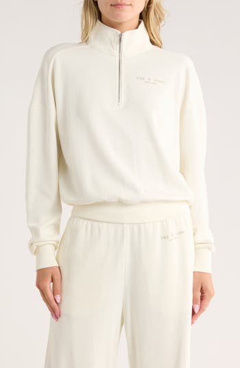 Rag & Bone Terry Half Zip Pullover In White