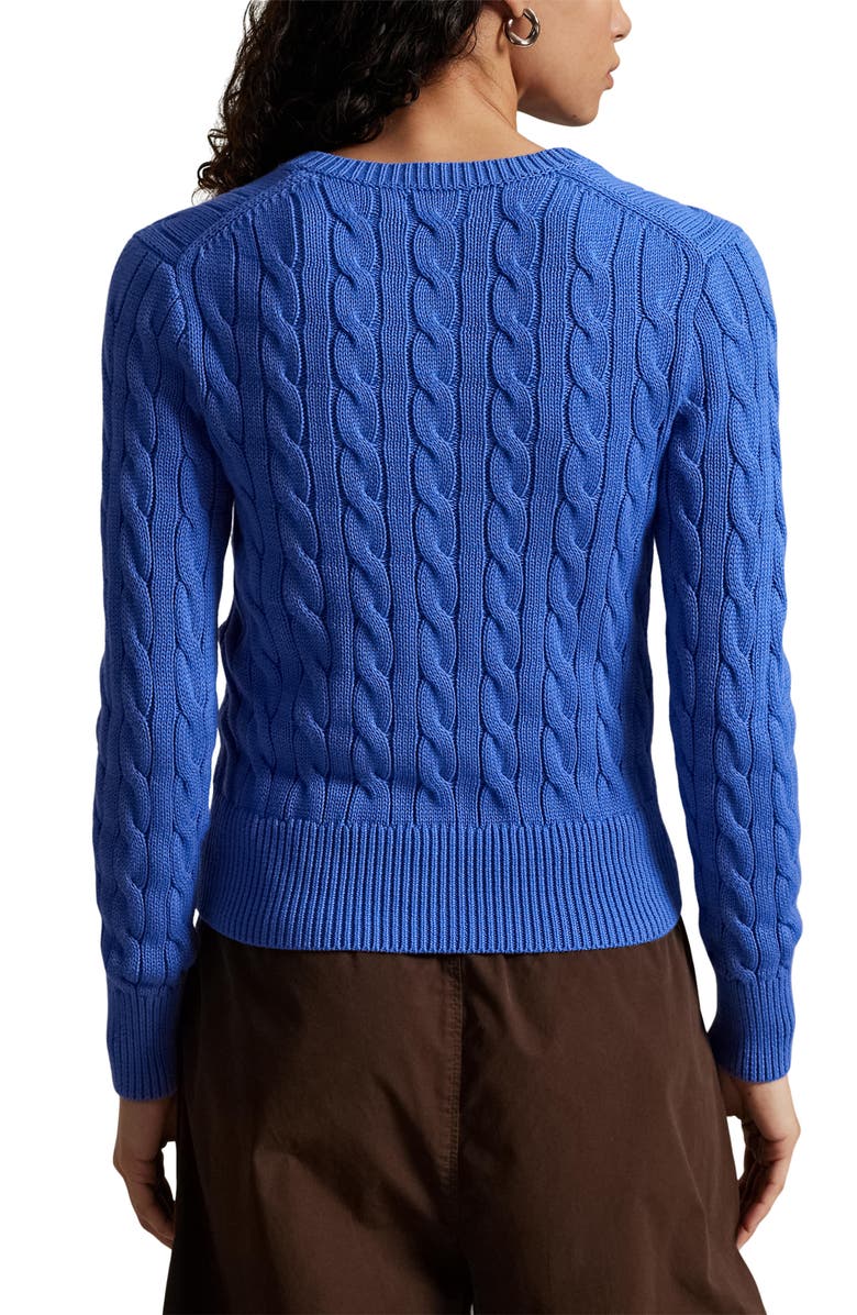 Polo Ralph Lauren Cable Knit Cotton Crewneck Cardigan, Alternate, color, Indigo Sky