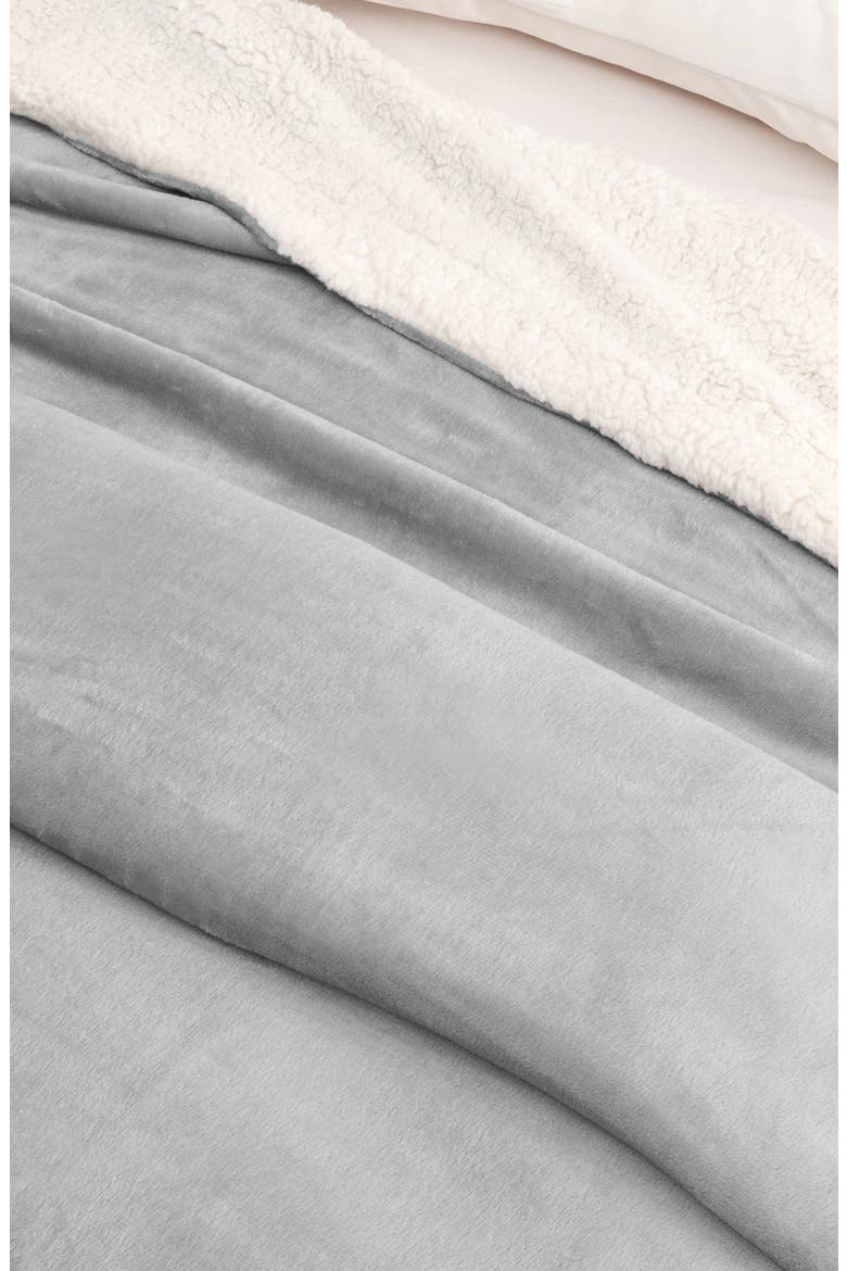 Reversible Faux Shearling Throw Blanket, Alternate, color, GLACIER GREY
