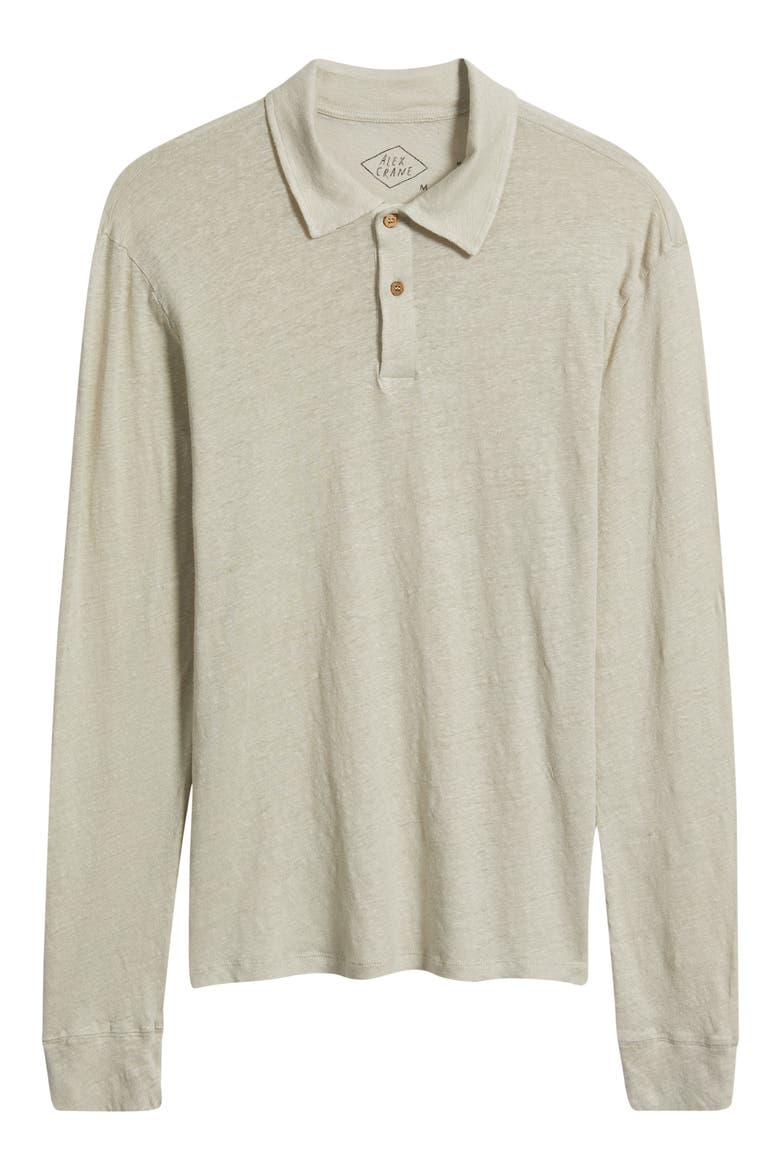 Linen Long Sleeve Polo, Alternate, color, BONE