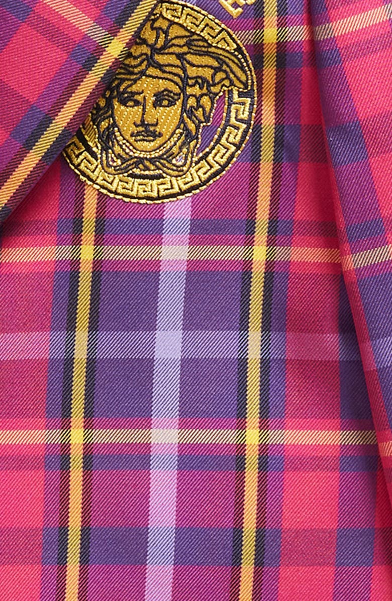 Versace Kids' Tartan Embroidered Logo Blazer, Alternate, color, 