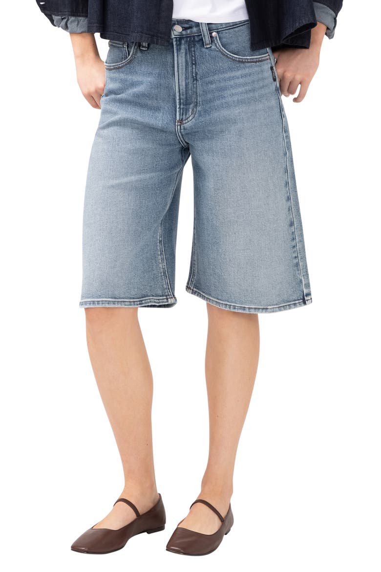 Be Easy High Waist Long Denim Shorts, Main, color, VISTA