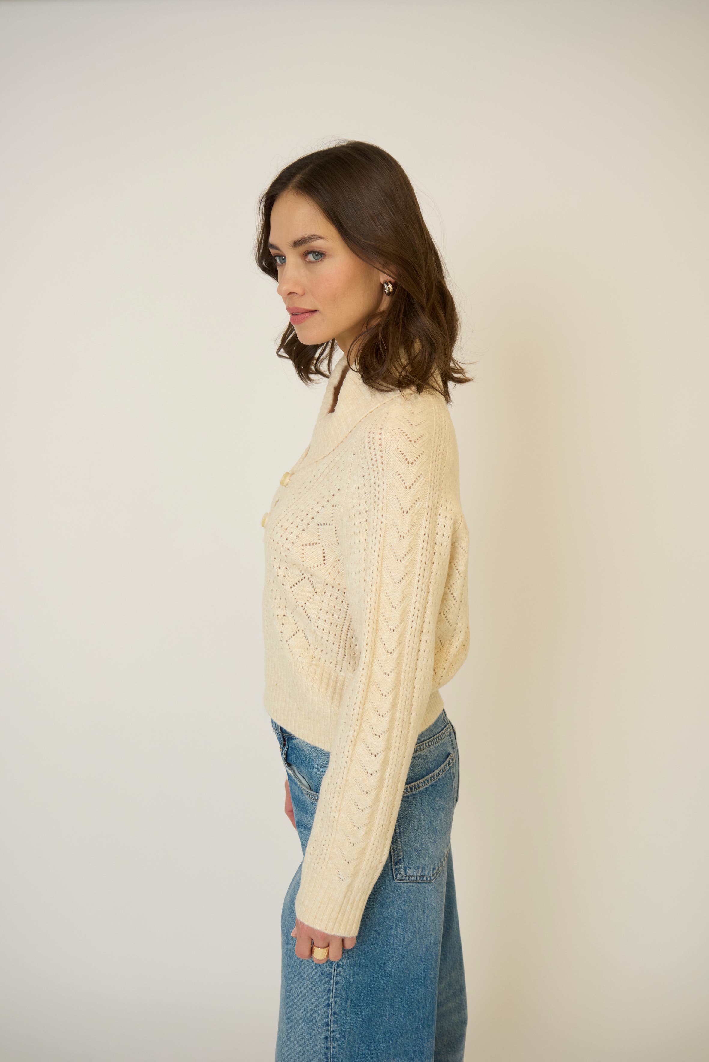 Rayna Shawl Collar Pointelle Cable Pullover - image 2