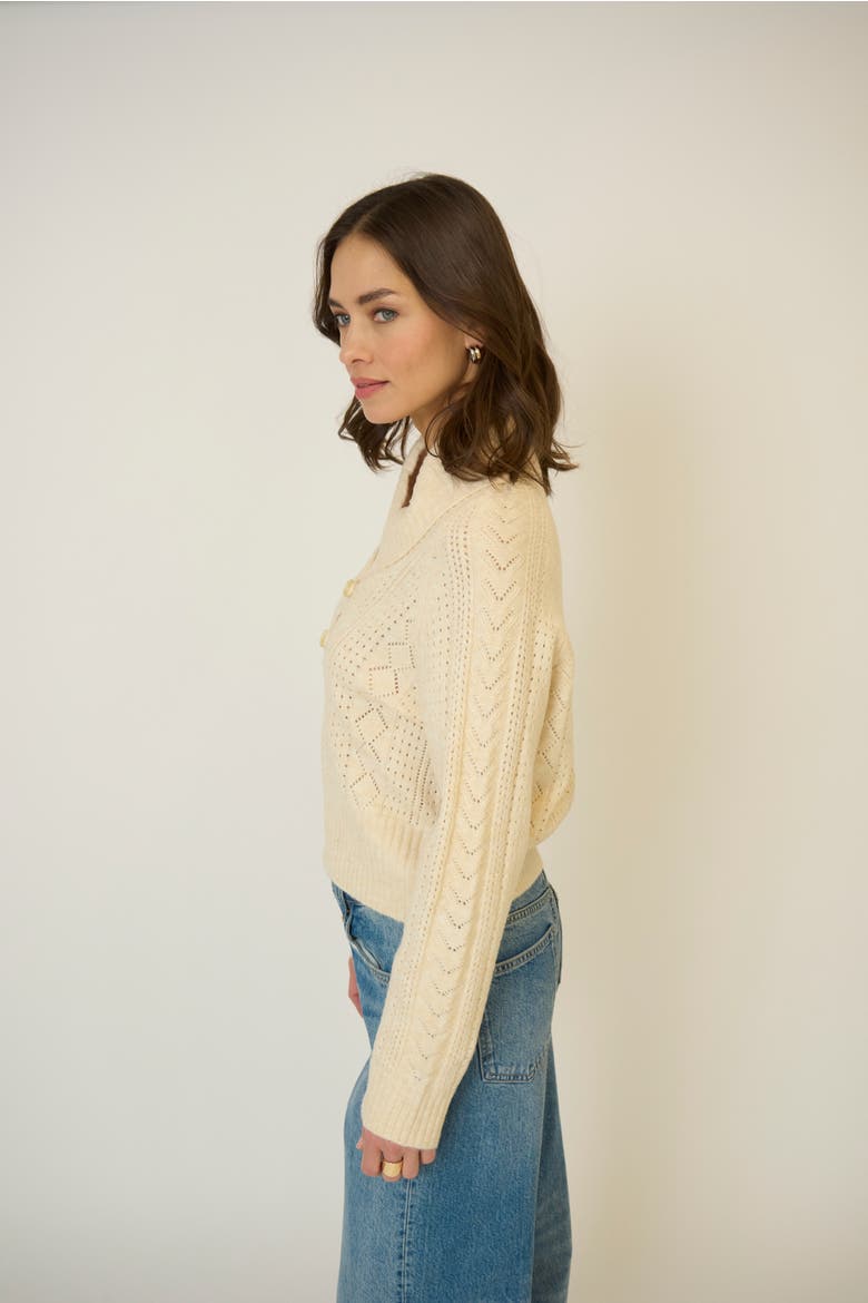 Rayna Shawl Collar Pointelle Cable Pullover, Alternate, color, IVORY